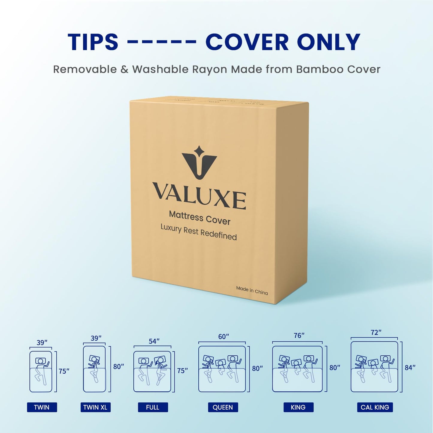 VALUXE King Size 3 Inch Mattress Topper Cover with Zipper Closure - Breathable Protector for 3" Memory Foam or Latex Mattress Topper (Cover Only)