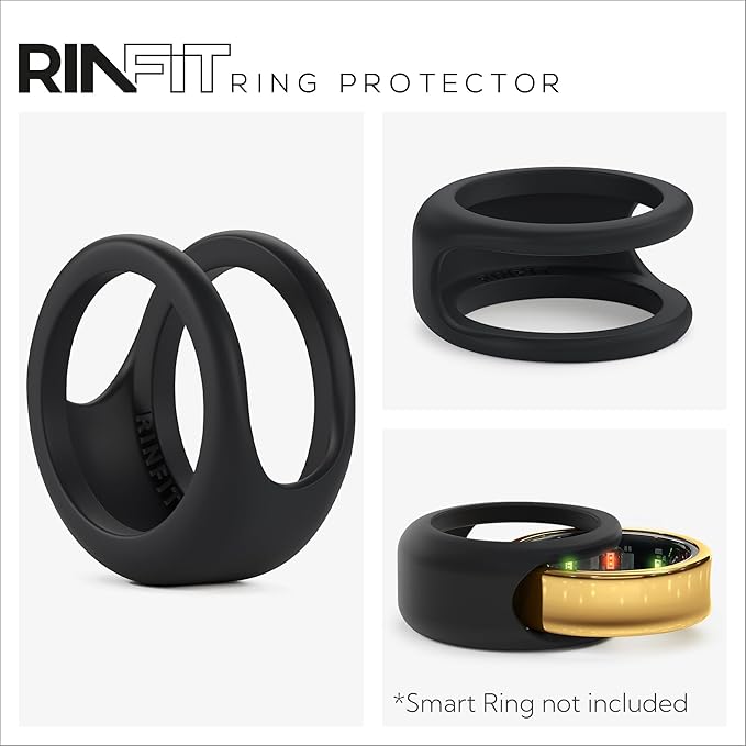 Rinfit Smart Ring Protector - Silicone Ring Enhancer for Active Lifestyle and Gym - StyleFit U.S. Design Patent - Black, Size 7