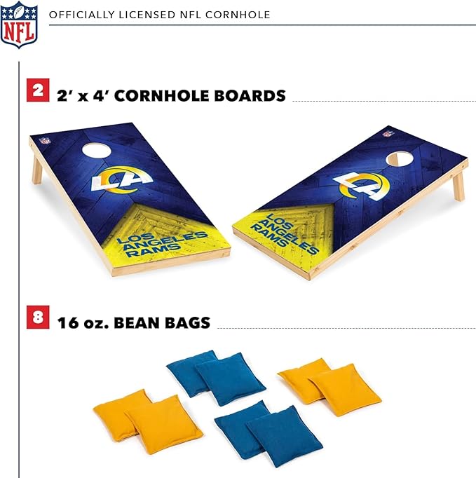 NFL Football 2' x 4' Regulation Size Solid Wood Cornhole Set with Direct Print HD Team Graphics Great Gift for Any Football Fan! Bean Bag Toss Family Outdoor Game