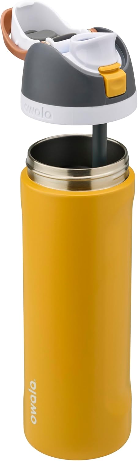 Owala FreeSip Insulated Stainless Steel Water Bottle - 24 oz BPA-Free for Sports & Travel | Grey/Yellow