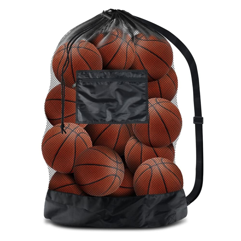 BROTOU Extra Large Mesh Ball Bag, Drawstring Socce Bag for Coach, Use for Basketball, Volleyball, Baseball, Mesh Equipmenbag with Adjustable and Portable Strap (18" x 28")