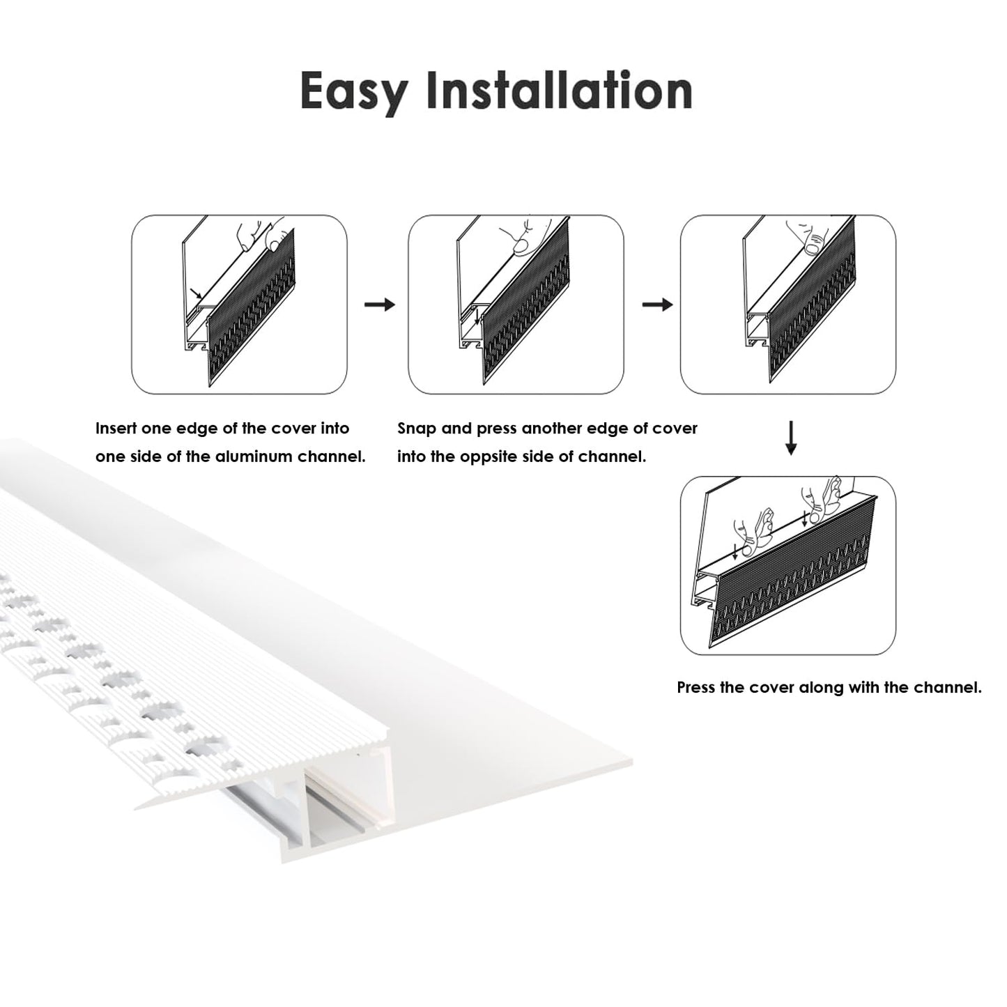 Besseto Plaster in LED Channel,4 x 2m White Drywall LED Strip Light Channel,Trimless Recessed Baseboard LED Aluminum Profile for 1/2 inch Thick Drywall Plaster Gypsum