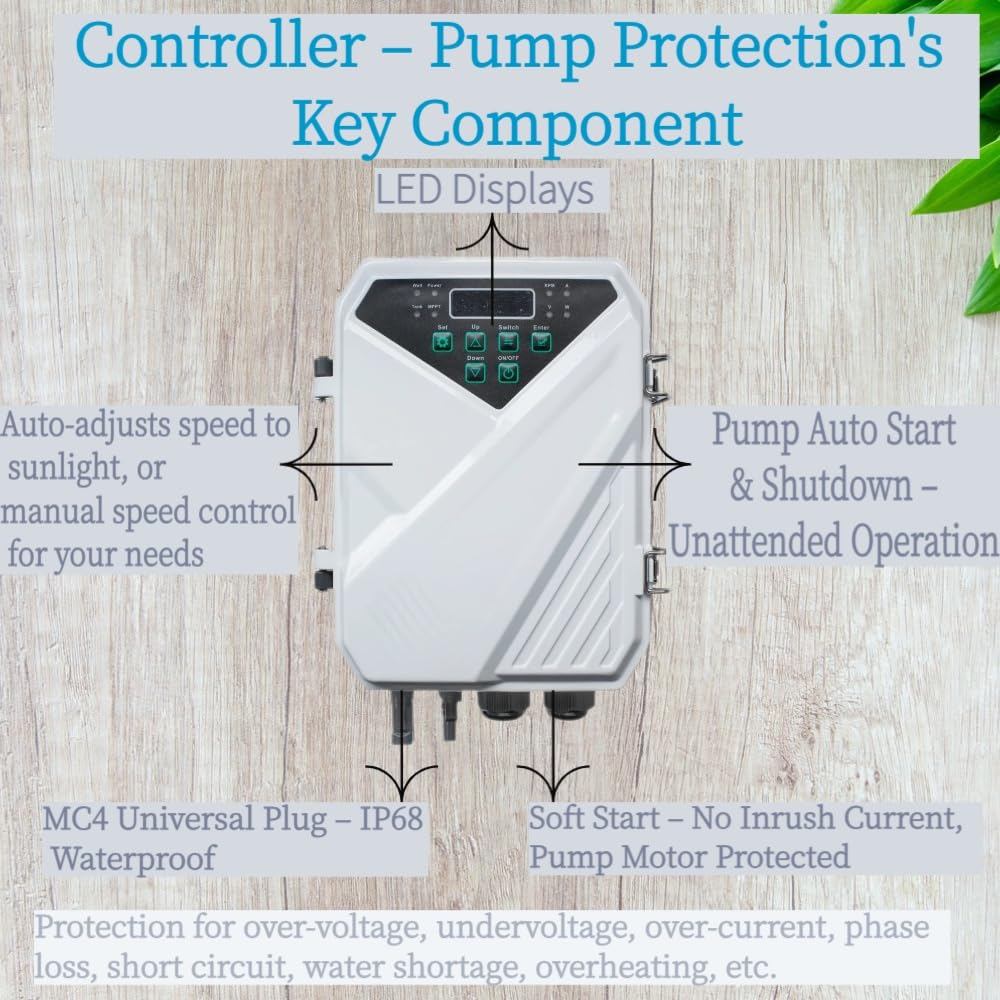 Deep Well Submersible Pump with Control Box, 1.5HP 72V, 9.7GPM Flow 590FT Head, with 0.75IN Outlet, 3 Inch DC Brushless Screw well Pumps, Stainless Solar Well Pump for Irrigation&Home Use, IP68