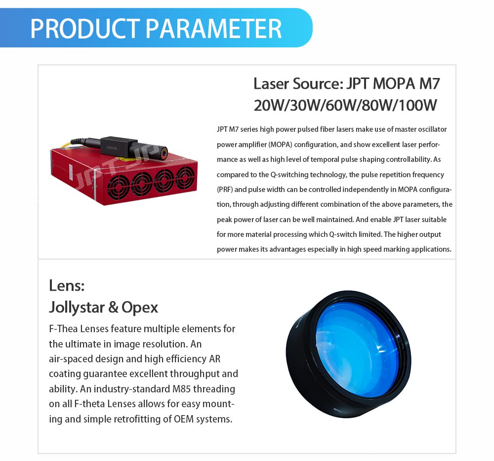 US Stock 60W JPT MOPA M7 Fiber Laser Marking Machine Fiber Laser Engraver Laser Marker 175×175mm with 80mm Rotary Axis Compatible with Lightburn