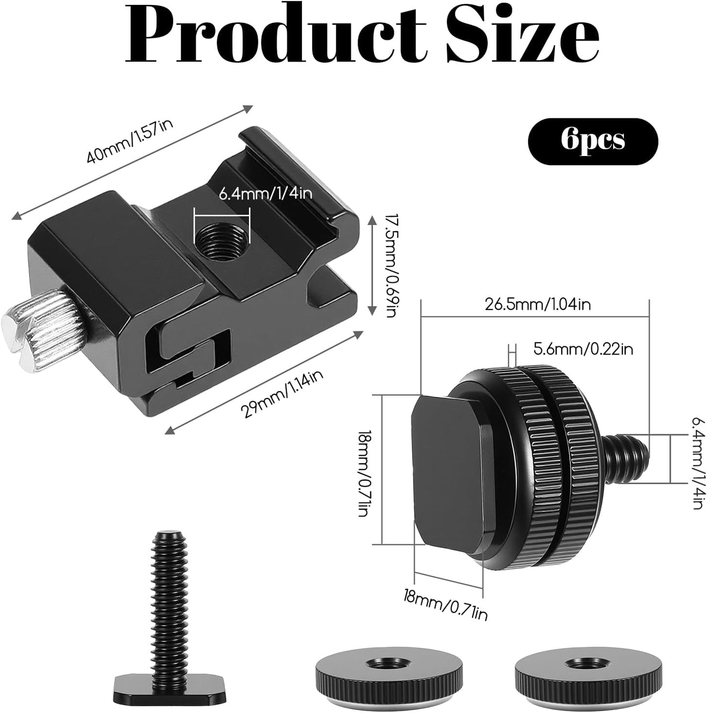 FdcZeyxior 6 Pack 1/4" 1/4" 20 Cold Shoe Mount Adapter and Hot Shoe Mount Adapter, Screw Thread Cold Shoe Flash Stand