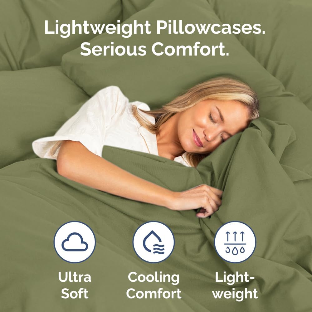 Queen Pillow Cases by [Brand Name] - Ultra Soft Hotel Quality - Wrinkle-Free & Fade Resistant - 4 Piece Set in Sage Green