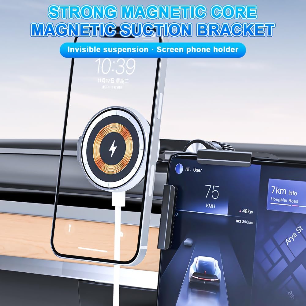 Cxqbsmy 3/Y/S/X/Cybertruck, Mobile Phone Holder for Tesla Model Strong Magnet for MagSafe Adjustable Car Mount, Car