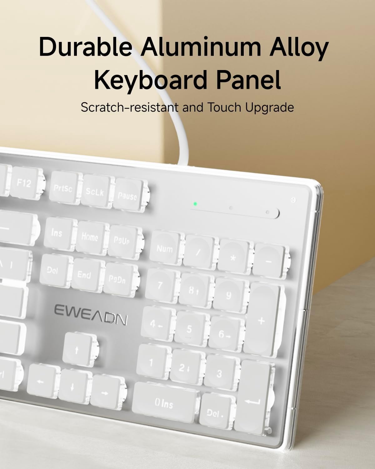 SEUNKWANG GX710S EWEADN Backlit Computer Keyboards, Wired USB Keyboard with White Backlit, Metal Panel, Plug and Play