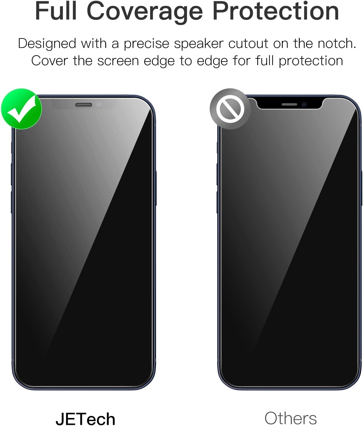 12/12 6.1-Inch, 9H 3-Pack JETech Full Coverage Screen Protector for iPhone Pro Tempered Glass Film Case-Friendly, HD
