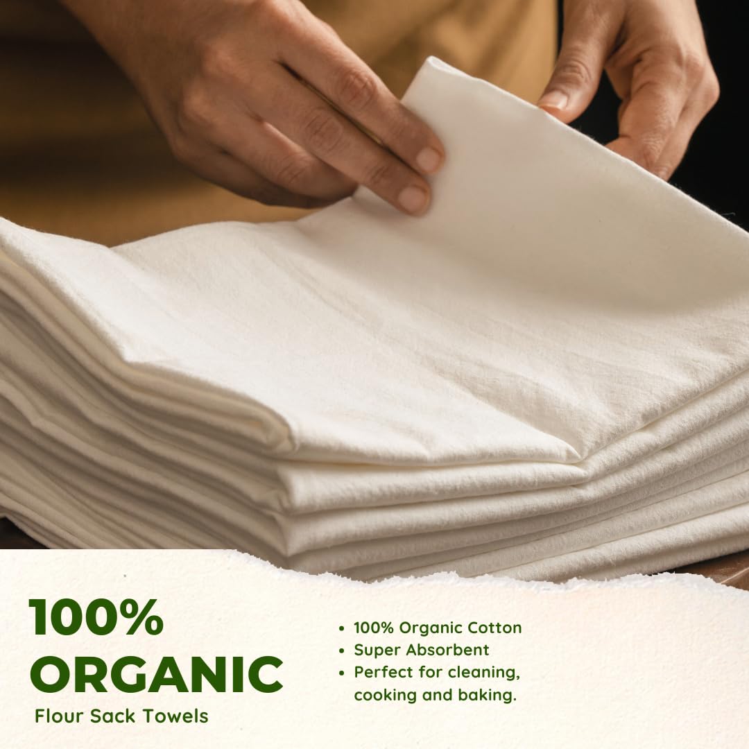SALT PLATEAU Organic Flour Sack Towels - 8 Pack, 27x27 inch, Natural, Unbleached, Lint-Free, White, Kitchen Towels