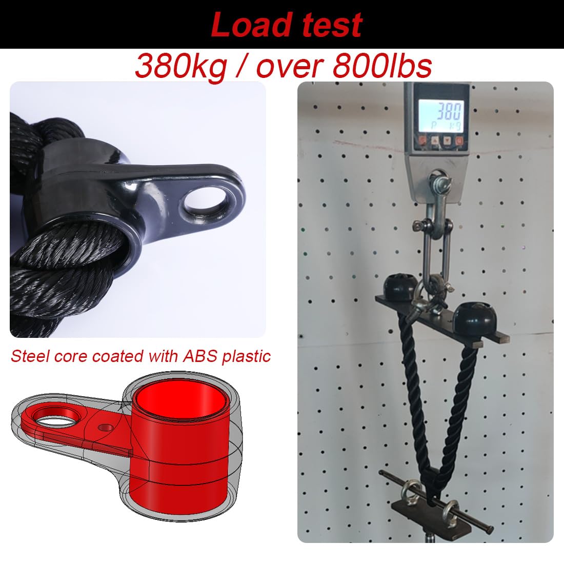 Tricep Rope Fitness Attachment Cable Machine Pulldown Heavy Duty Coated Nylon Rope with Solid Rubber Ends (36 '' Black)