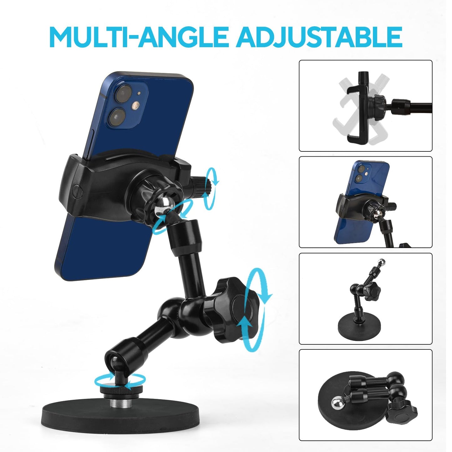 HOYXUN Magnetic Phone Holder for Gym, Magnetic Phone Mount with 3.46" Super Strong Magnetic Base, 360° Adjustable Metal Arm, Fit for All Smartphones