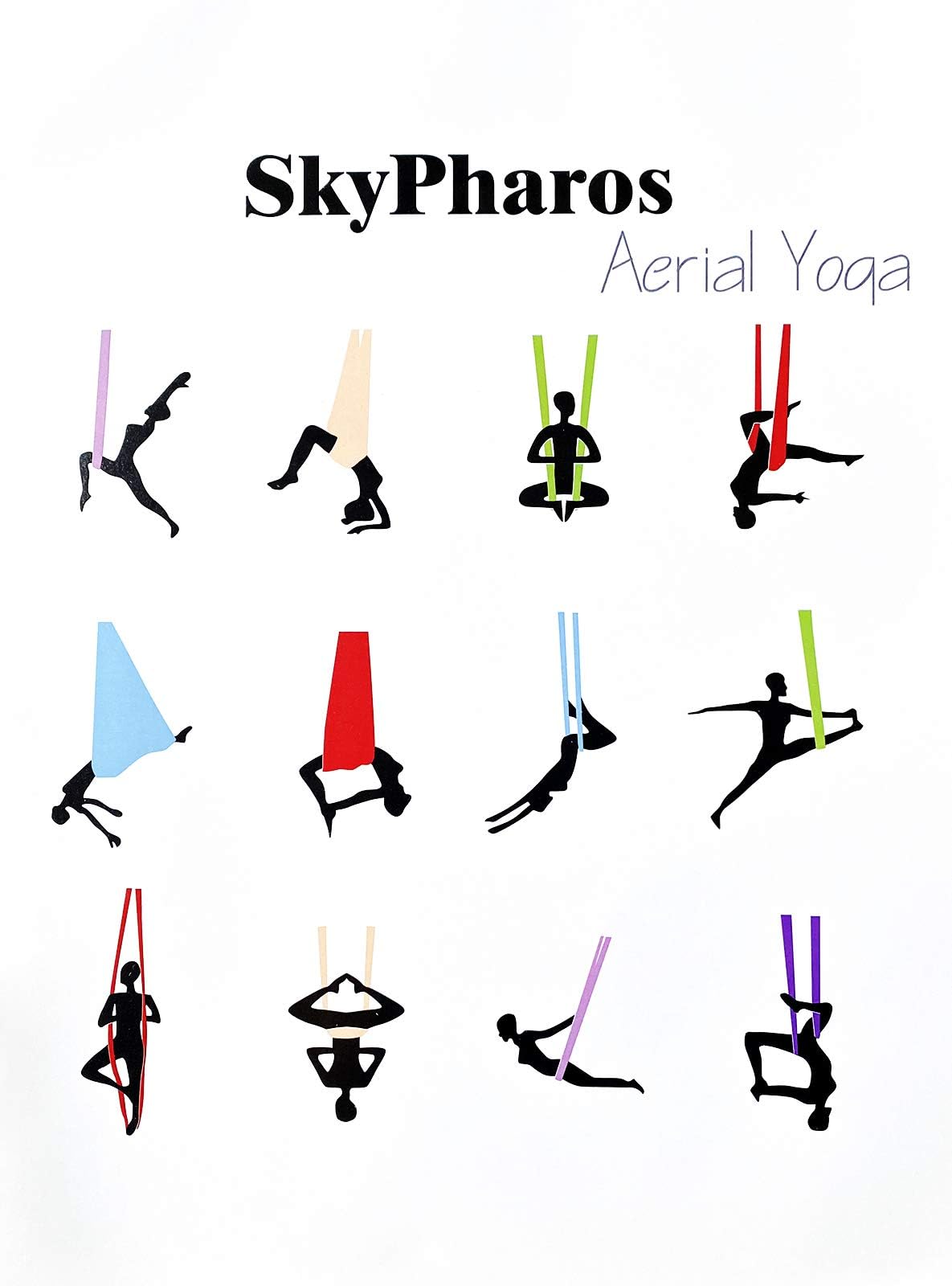SKYPHAROS 5.5 Yards Aerial Silks Yoga Swing Set - Aerial Yoga Hammock Kit Anti-Gravity Flying for Fitness, Low/Non Stretch Nylon Tricot Fabric Hardware Included for Dance