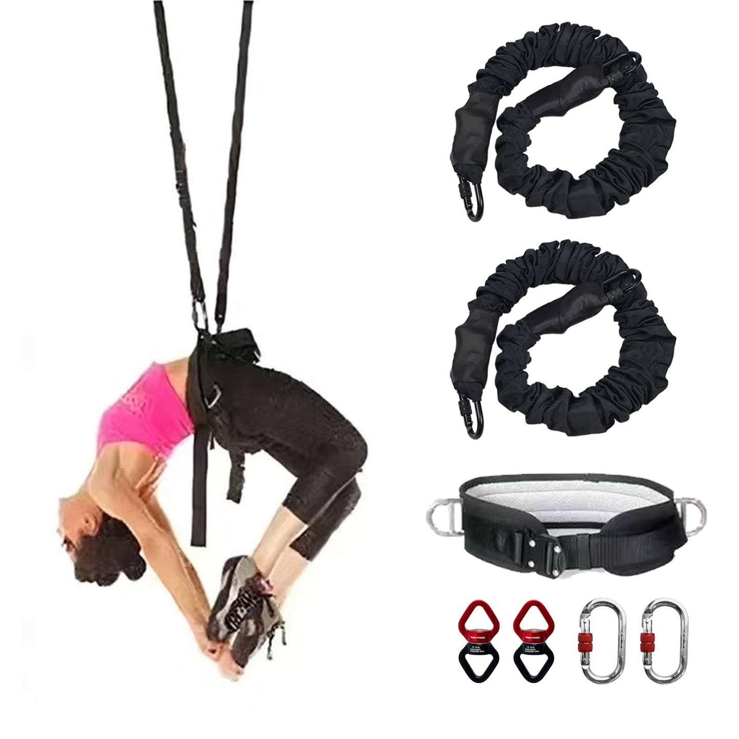 PRIOR FITNESS Back Somersault Bungee Dance Set, CE Certified, Backward Flip Training Equipment with Padded Waist Belt, Heavy-Duty Cords & Safety Swivels for Fitness Taekwondo Martial Arts Kickboxing