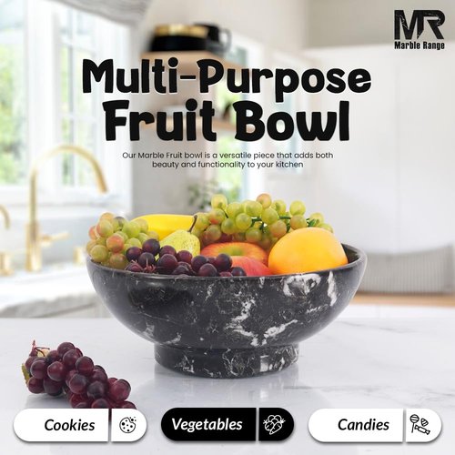 Marble Fruit Bowl For Kitchen Counter Black 10" Inch Handmade Candy Bowl, Ideal Decorative Bowls For entryway Table, Modern Fruit Dish for Kitchen Decor