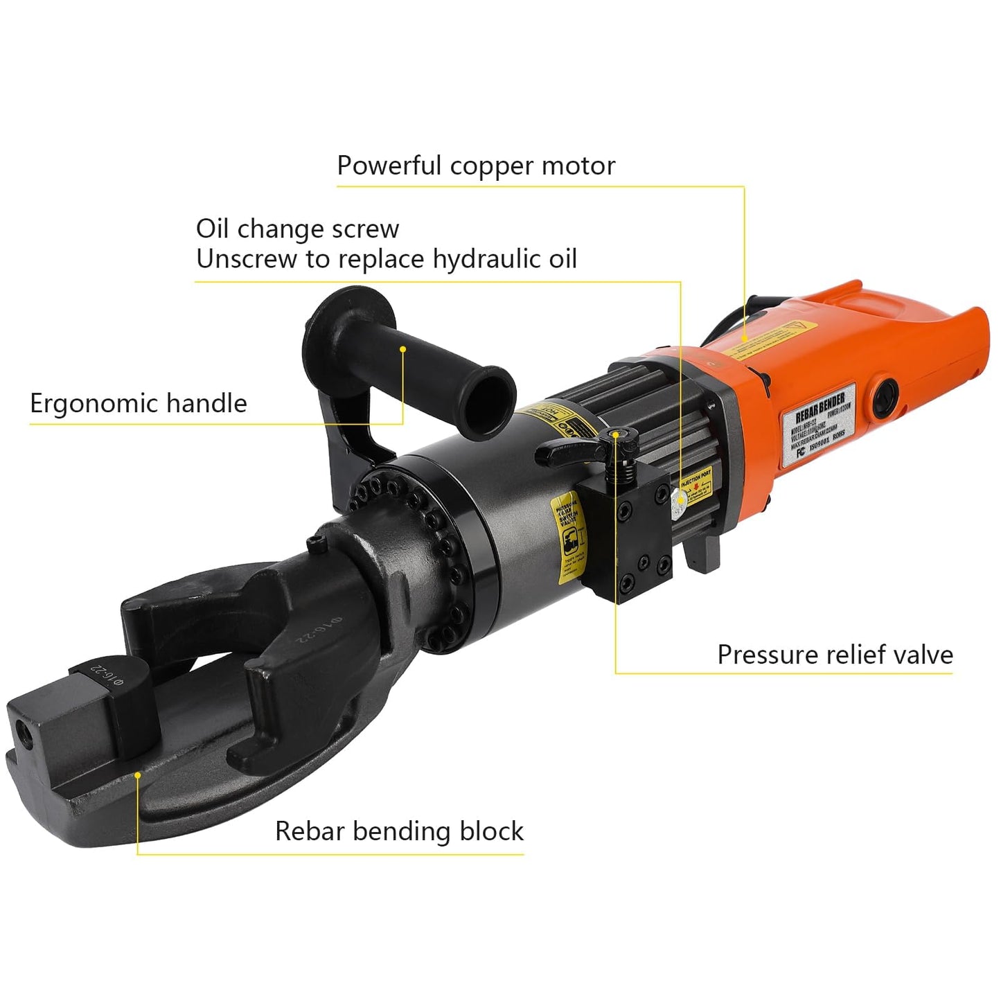 1200W Electric Hydraulic Rebar Bender Tool, Bending up to 7/8 Inch #7 22mm Rebar, Bending Angle0-130°, Hand Held Bender Machine for Rod Steel Bar (110V NRB-22)