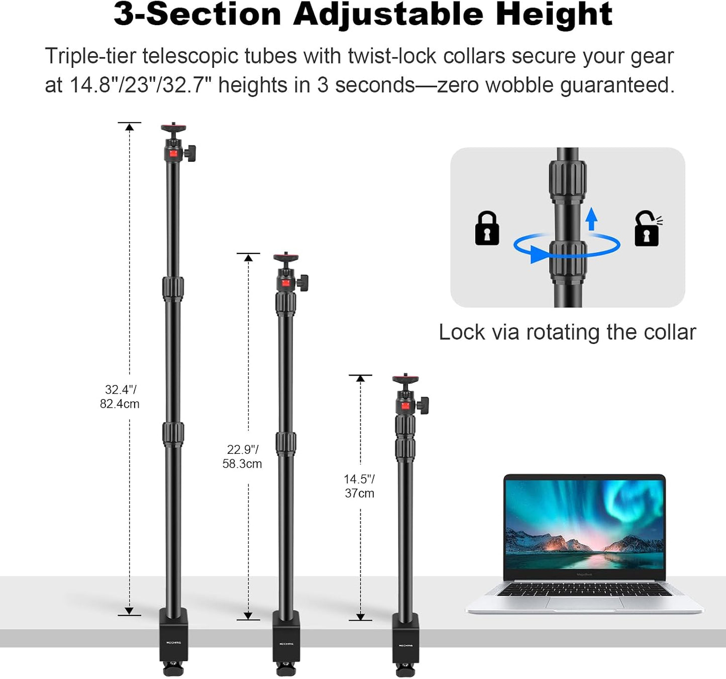 Mechrig 360 1/4" (811002) Camera Desk Mount Table Stand with Ball Head, Table Light Stand with Screw & C Clamp, Webcam