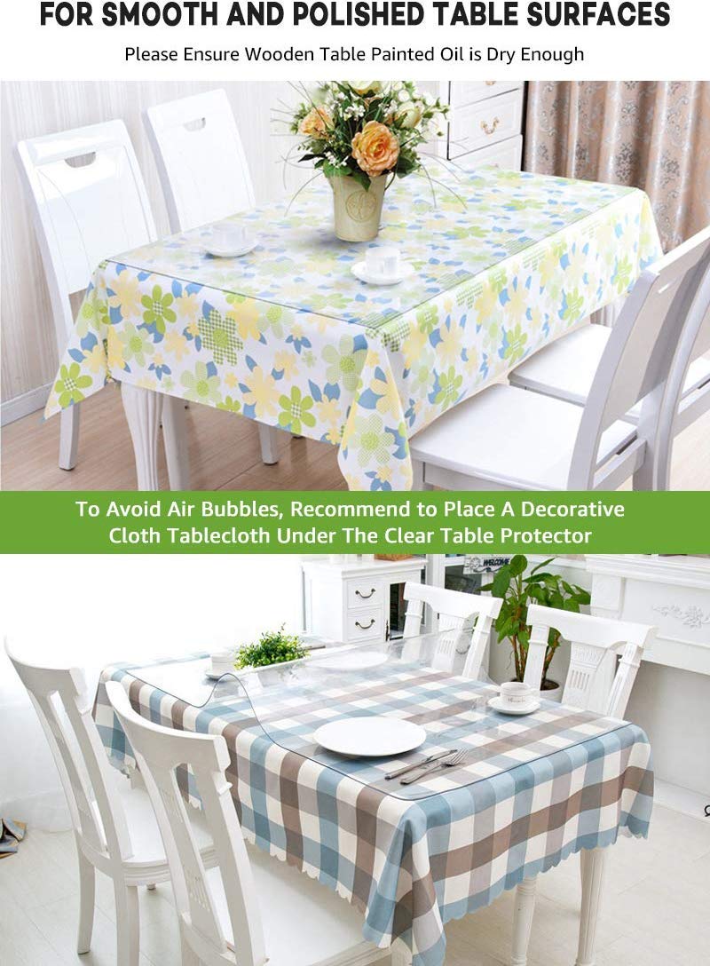 48 X 60 Inch Wooden Furniture Protector Table Cover Clear Plastic Vinyl Tablecloth Eco Dining Coffee Kitchen Tabletop Office Desk Protective Covers PVC Protection Pad Wipeable Waterproof Table Cloth