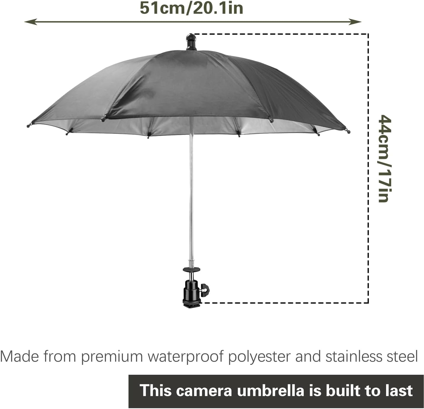 SnowTing 360 20 Inch Camera Hot Shoe Umbrella, Swivel DSLR Camera Sunshade & Rain Cover for Camera with Hot Shoe