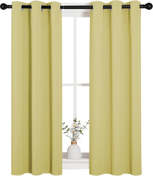 NICETOWN Blackout Curtain Panels - Thermal Insulated Grommet Drapes for Basement | Pale Yellow, 29x45 Inch (1 Pair)