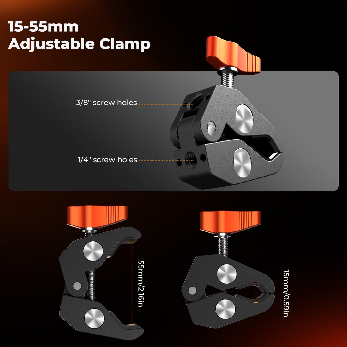 K&F CONCEPT 9.8" 1/4" 3/8" 360 Magic Arm Clamp Kit with & Thread Screw Ball Heads Articulating Magic Arm Camera Mount