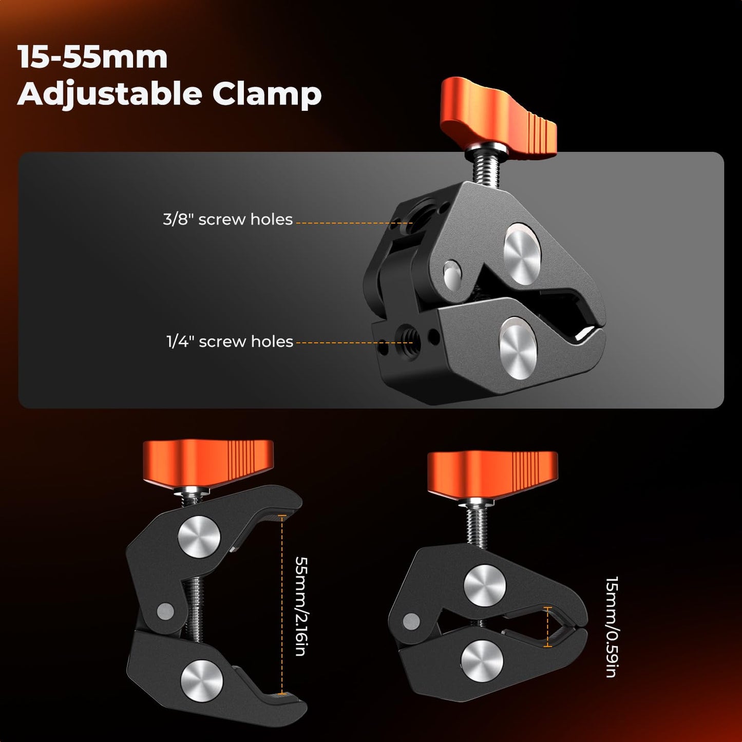 K&F CONCEPT 9.8" Magic Arm Clamp Kit with 1/4" & 3/8" Thread Screw 360° Ball Heads Articulating Magic Arm Camera Mount for Monitor, Flash, LED Light, Microphone, Camera Cage, Action Camera