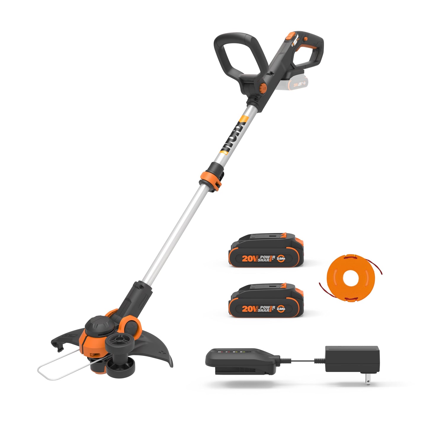 WORX Cordless String Trimmer & Lawn Edger, 12" Electric Weed Wacker with Command Feed, 20V Weed Eater with 5.5 LBS, 2 Batteries & Charger Included, WG163