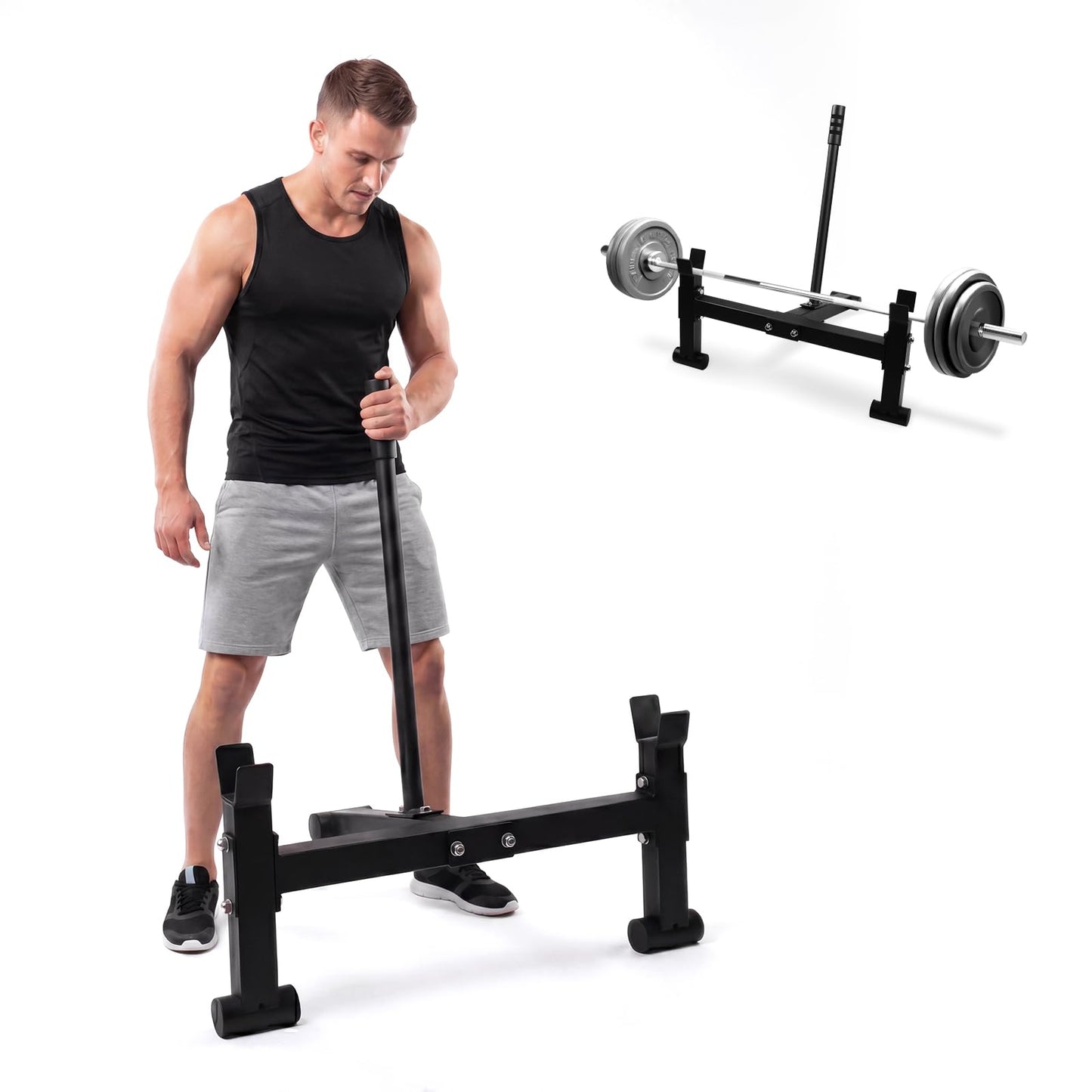 UBCTECH Deadlift Barbell Jack Stand, Heavy Duty Steel Deadlift Jack for Easy Changing Plates, Anti-slip Handle Deadlift Stand, Home Gym Deadlift Exercises, Weight Training Equipment