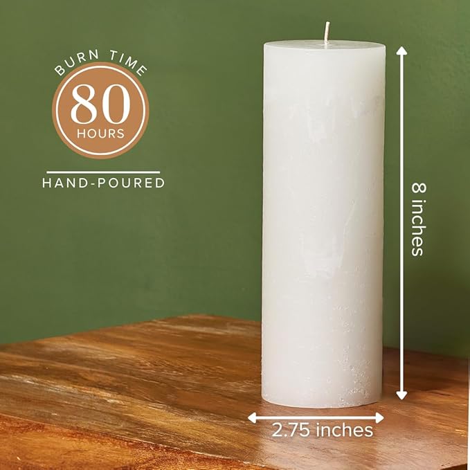 Simply Soson 3x8 inch White Pillar Candles Set of 3, Rustic Texture, Unscented White Candles, Dripless Candles, 3 inch Pillar Candles Ideal as Wedding, Parties, Spas, Dinner, Home Decoration, Church