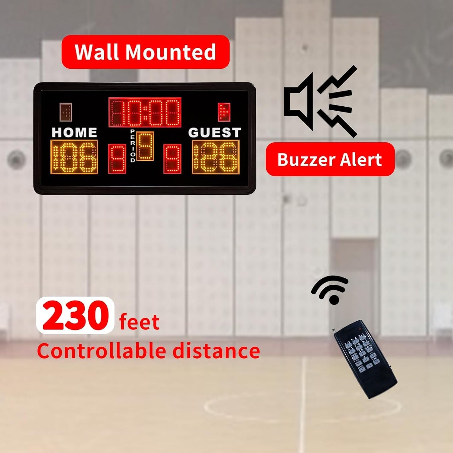 Ousmile Large Electronic Scoreboard, Basketball Scoreboard with Timer, Digital Scoreboard with Remote, Score Keeper with Buzzer