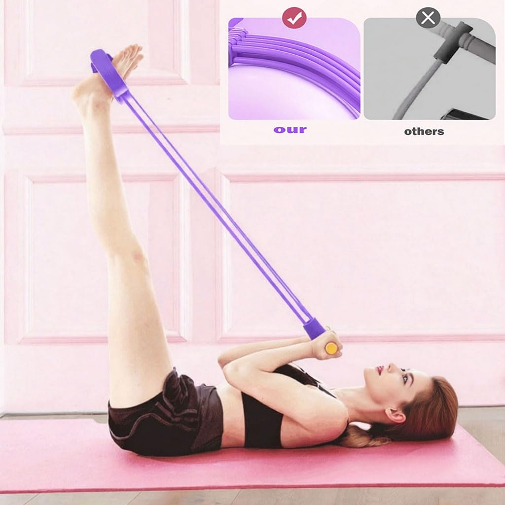 Pedal Resistance Band with Handle 8 Tube 3-in-1 Adjustable Resistance Band with 8 Levels & Foot Pedals, Sit Up Exercise Equipment,Multifunctional Fitness Band for Legs, Arms, Abs, Butt Workout at Home