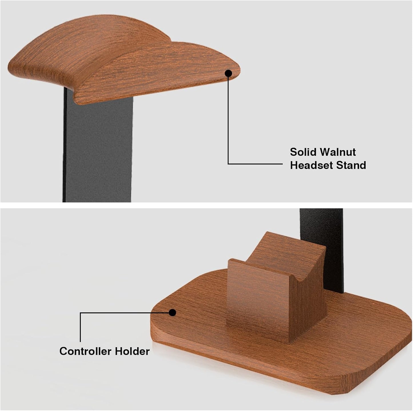 Moginno Headset Walnut Headphone and Controller Stand, Desk Gaming Equipment Wooden Controller Holder, Earphone Hook