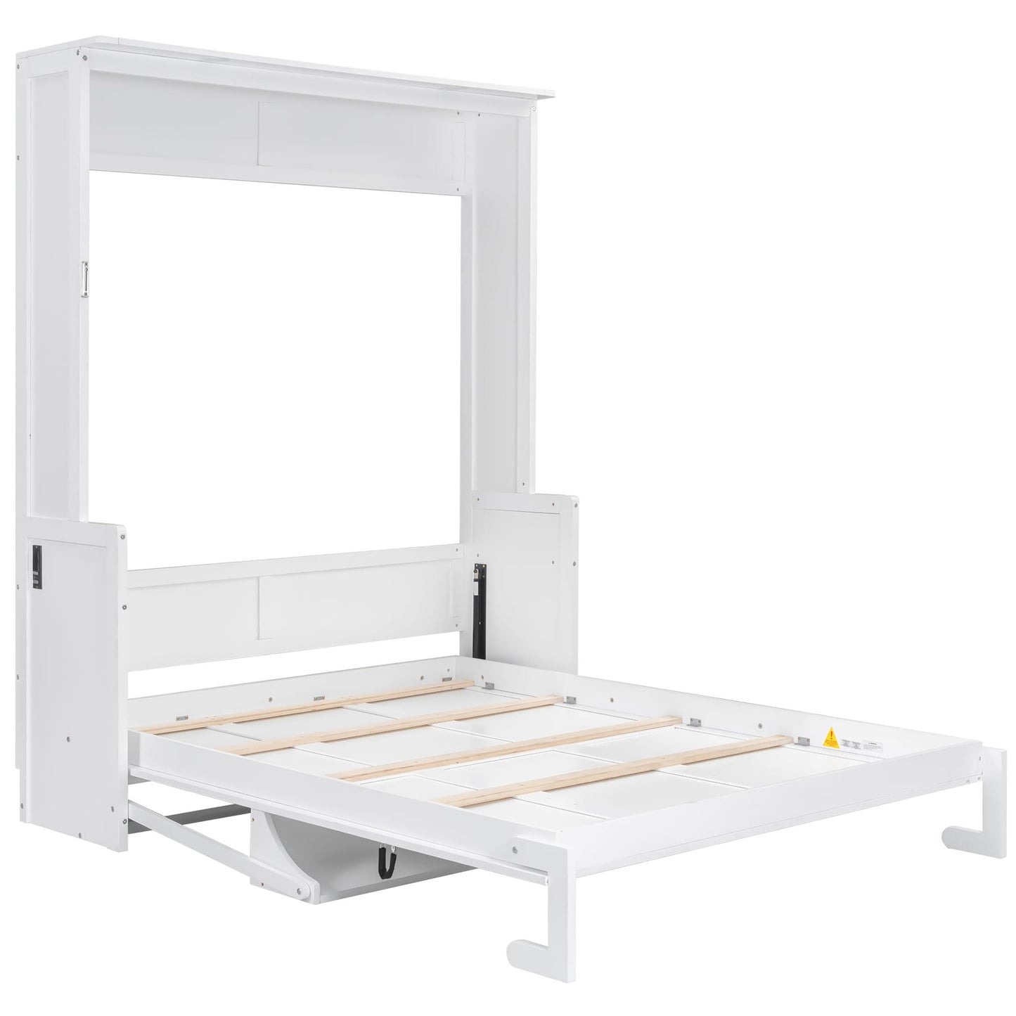 Ball & Cast Queen Size Murphy Bed with Desk,Hideaway Beds w/LED Lights and USB Charging Station,Wood Wall Cabinets Bedframe,Slat Support,Dual Piston Metal Folding Mechanism Designed,White