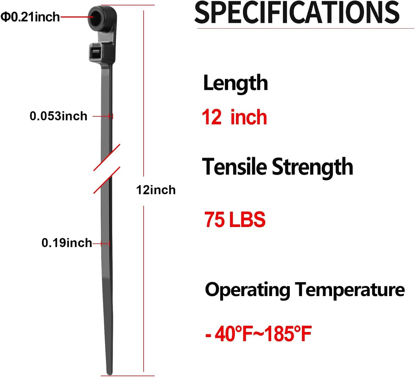 MasiStranth 200 12 inch 75lbs PCS Black Zip Ties with Screw Hole Mountable head Cable Ties Straps Multipurpose Heavy