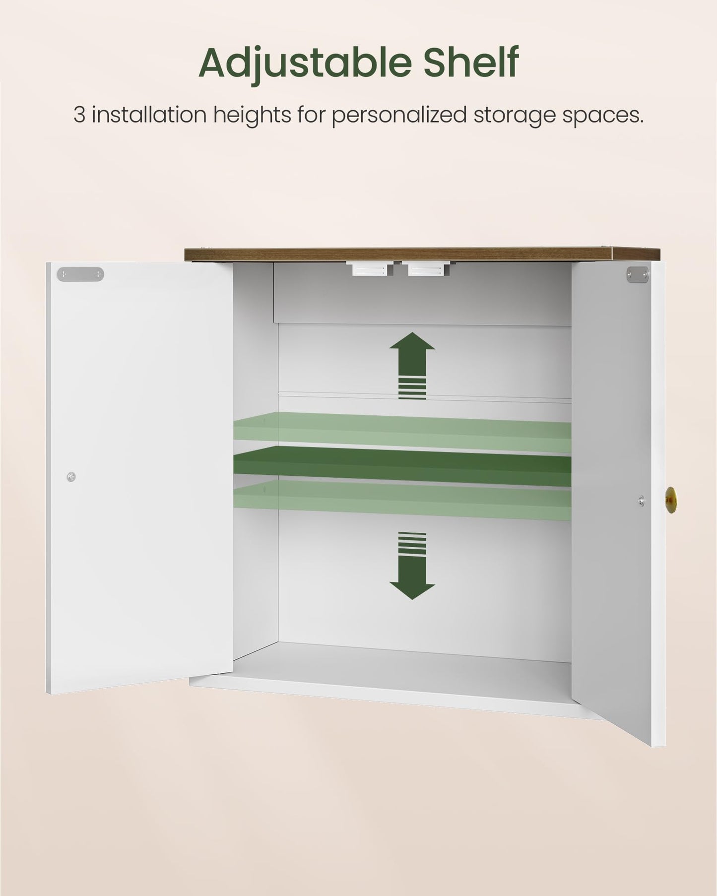 CHOEZON Bathroom Wall Cabinet, Medicine Cabinet with Adjustable Shelf, Modern Wall Cabinet with 2 Doors, Farmhouse Wall Mounted Storage Cabinet, for Bathroom, Living Room, Kitchen, White and Walnut