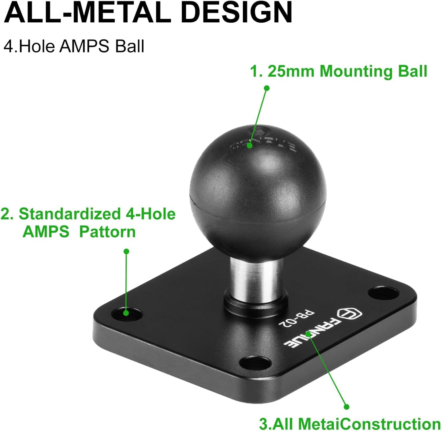 FANAUE Aluminum1'' 4-Hole 1" Ball Mount Base with AMPS Square Plate and Ball Adapter Compatible B Size Double Socket