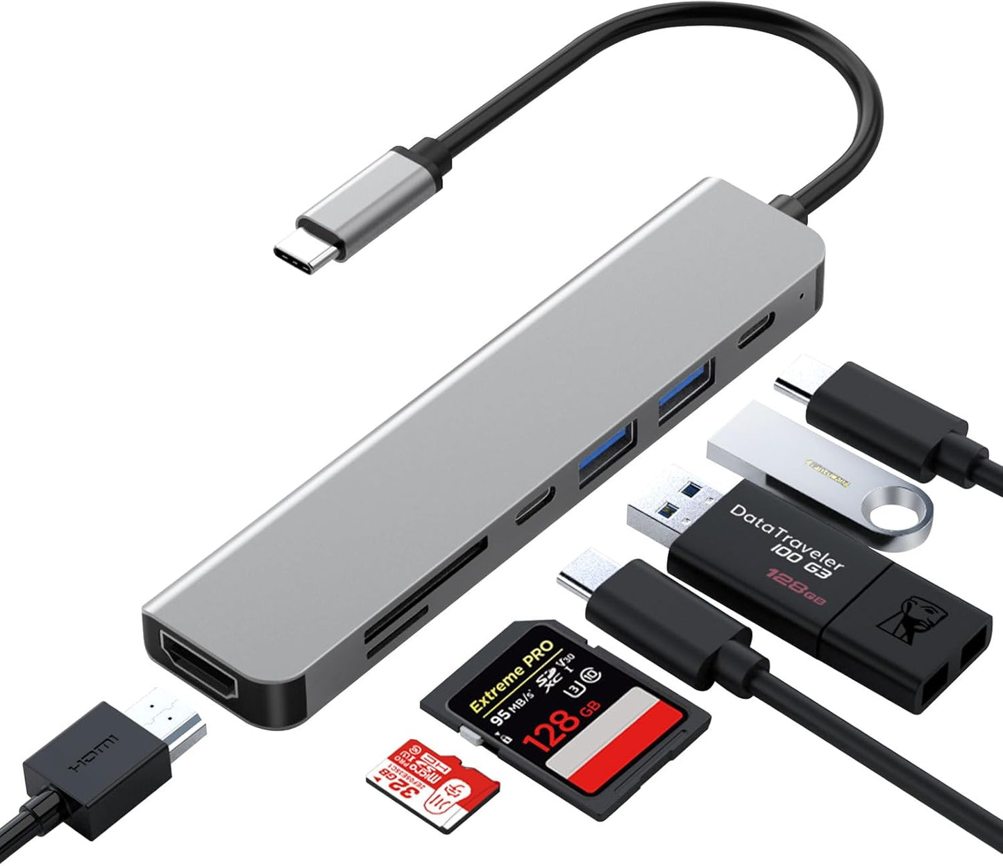 Zyerch 7 1 4K 100W 5Gbps in USB C Hub Docking Station With HDMI, PD, Data Ports, TF/SD Card Reader for Laptop, MacBook
