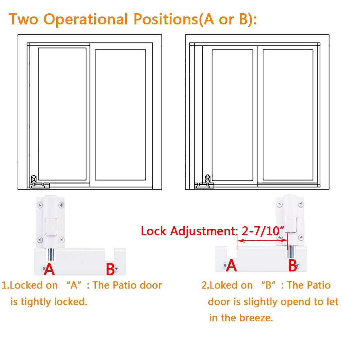 HauSun Patio Sliding Door Security Foot Lock Kick Lock, Fits on Top Rail-Childproof patio Door guardian-or Bottom Rail-Foot Operated-Keep Your Family Safe and Secure(1 Pack,White)