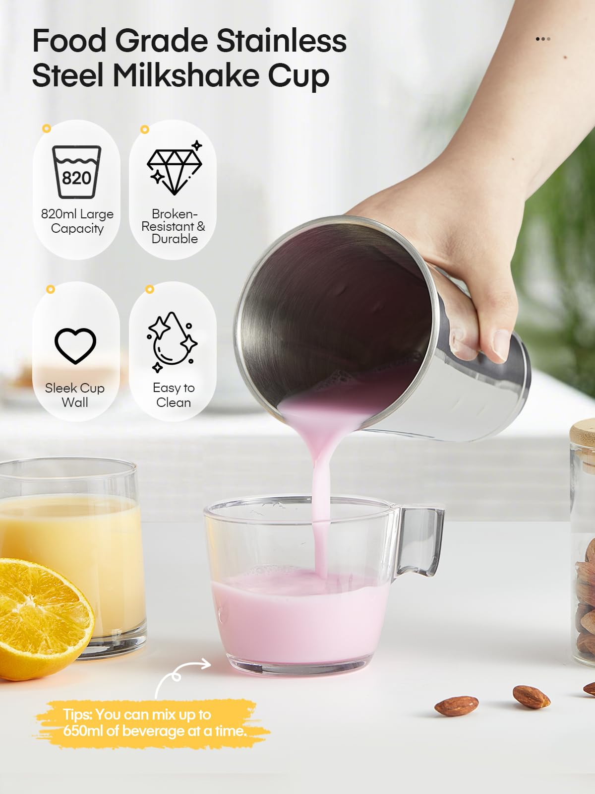 Milkshake Maker Machine, 375W Commercial Milk Shake Maker Mixer, Single Head Drink Mixer Blender Machine, 3-Speed Milkshake Blender with 27.7oz Stainless Steel Cup for Commercial