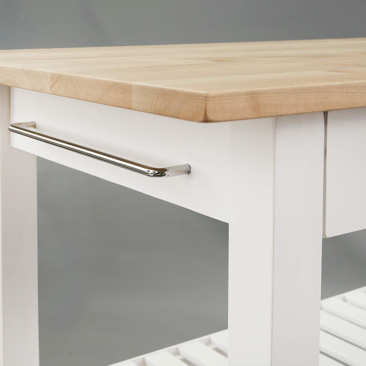 Casual Home Solid Wood Kitchen Island, Natural Maple Top, White Base (New) 40*20*36.5inch