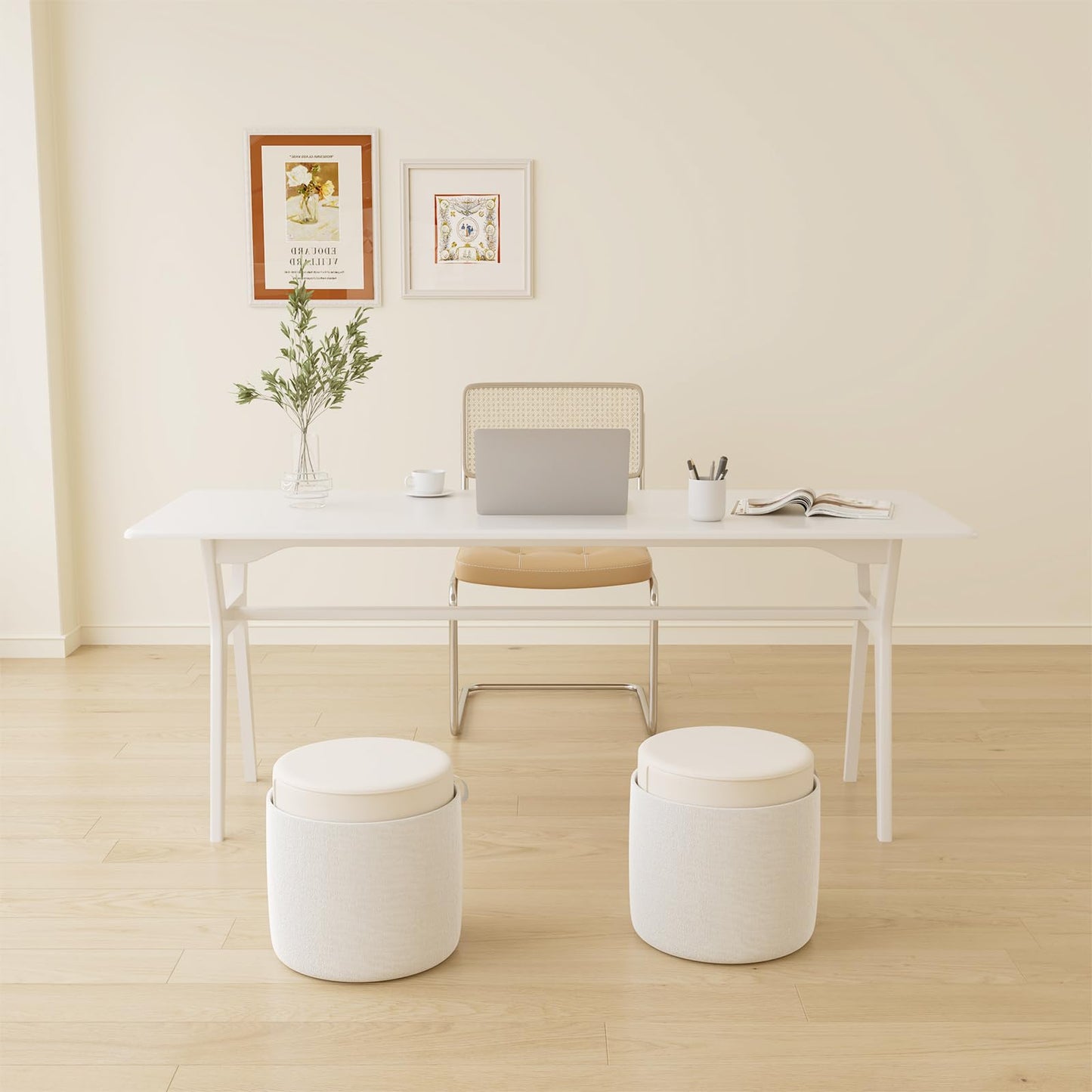 OSCHF Solid Wood Study Desk - 63" Double Long Computer Table for Home Office, 2-Person PC Workstation, White