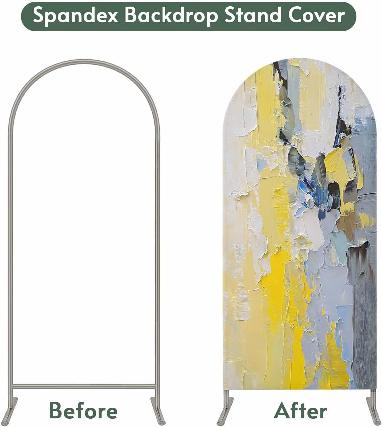 Jnbasdffb 7.2 Yellow Blue Wedding Arch Cover, Stretchy Spandex Arch Backdrop Stand Covers FT, Modern Abstract Oil