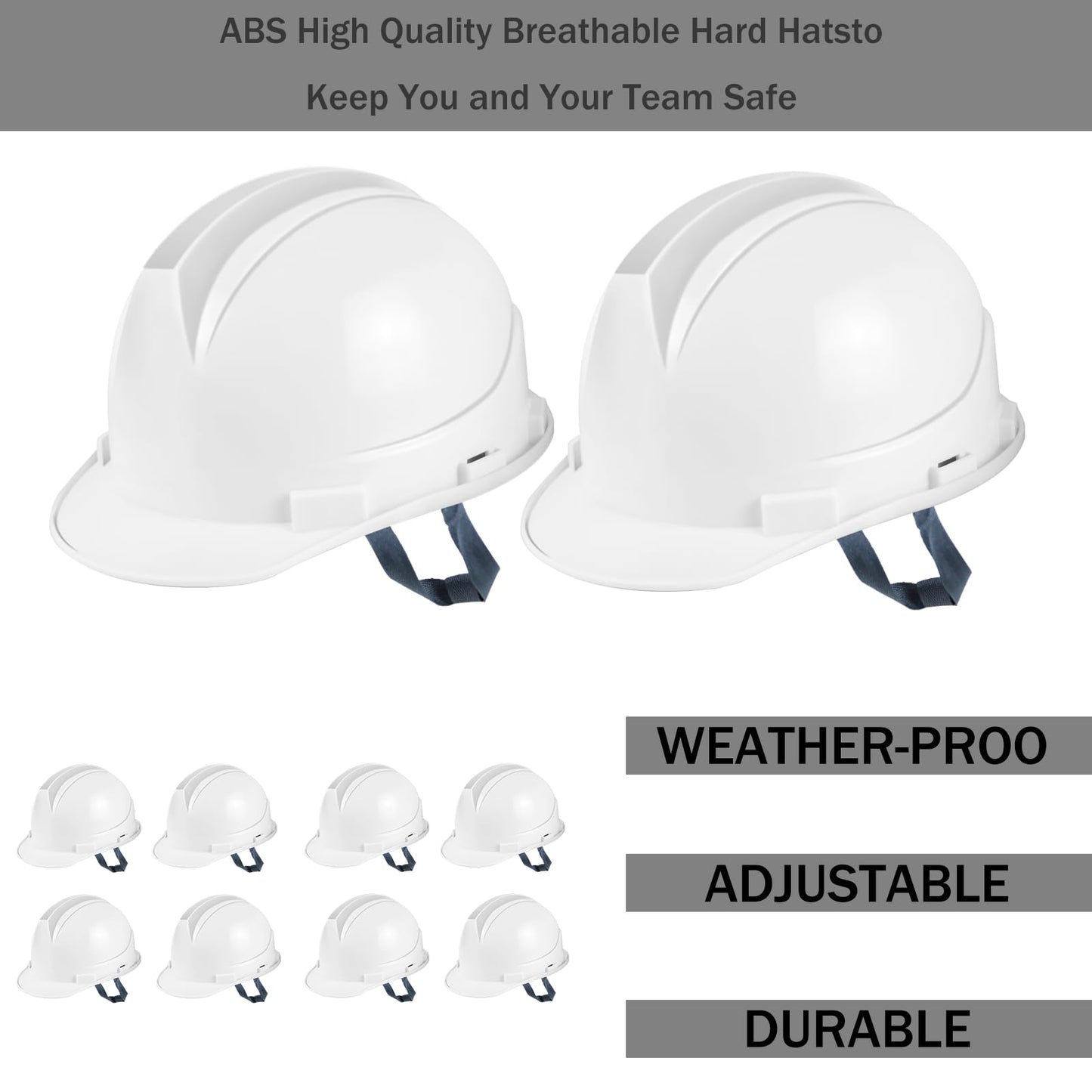 Tdfronien 10 Pieces Suspension Hard Hat Bulk Safety Helmets Adjustable Ratchet Cap Style with ABS Construction Hard Hat for Men Woman Work Head Protection Supplies (White)