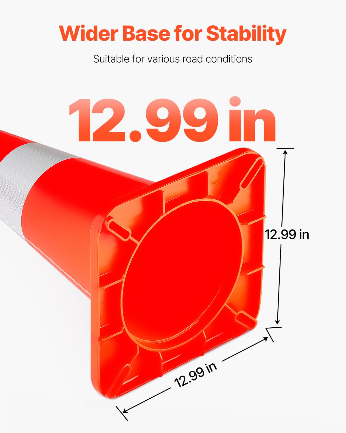 VEVOR Safety Cones, 12 x 28" Traffic Cones, PVC Orange Construction Cones, 2 Reflective Collars Traffic Cones with Weighted Base and Hand-Held Ring Used for Traffic Control, Driveway Road Parking