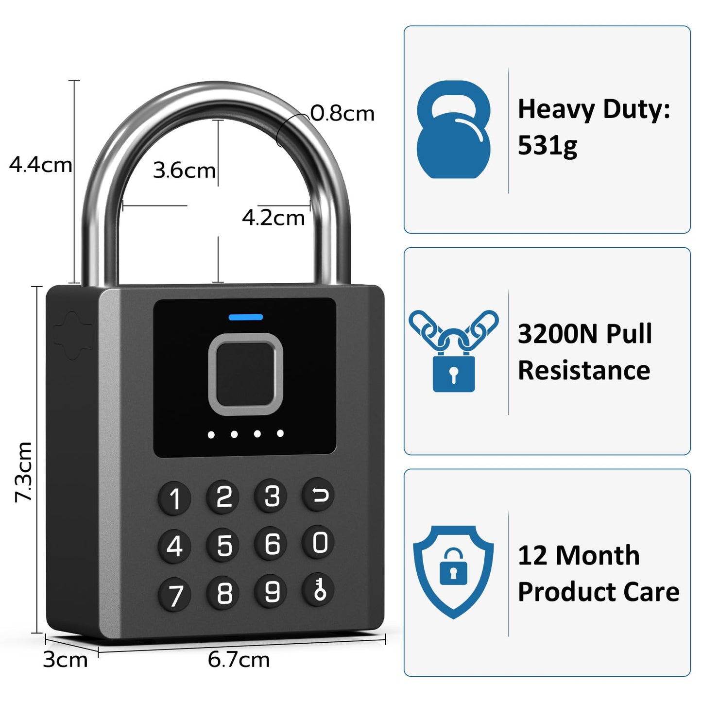 Foxlock Heavy Duty Smart Padlock with Key, Fingerprint Pad Lock with Code Keypad, Waterproof Electronic Digital Combination Lock for for Gate Outdoor Fence Storage Unit Outdoor Fence Shed Gym