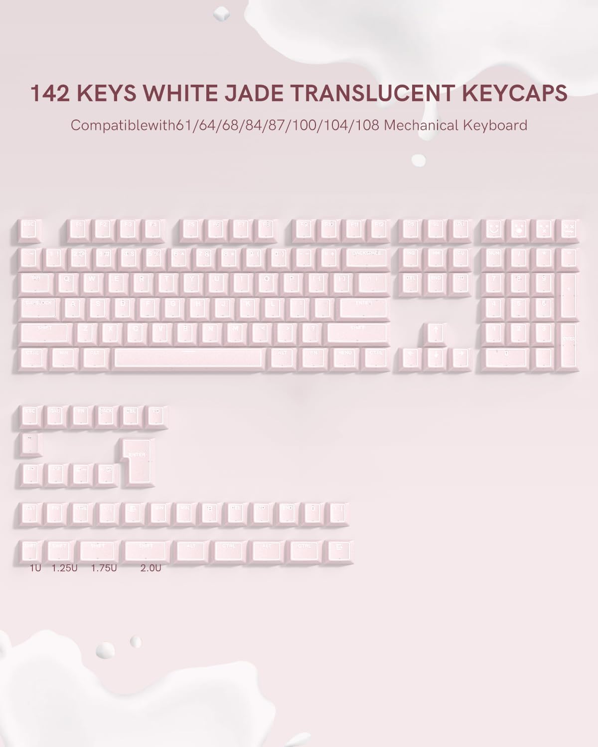 Klymra 142Key Set, 142 60% 65% 75% 87 104 108 Pink Jade keycap, Translucent Double Shot Keys Cherry Profile for Layout