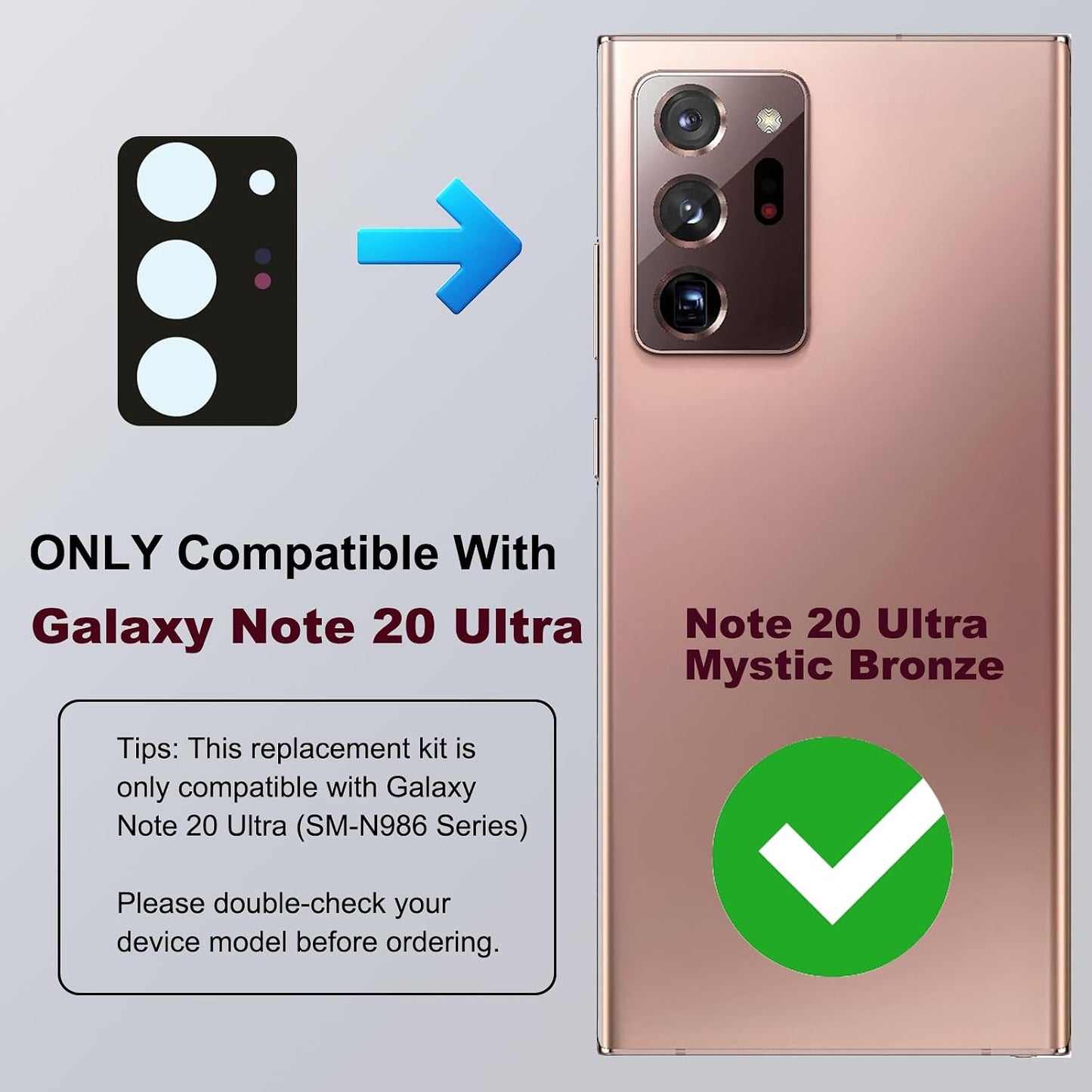BATLABB 3PCS 20 for Galaxy Note Ultra Rear Camera Lens Glass Replacement Kit, with Tools & Instruction, Bronze