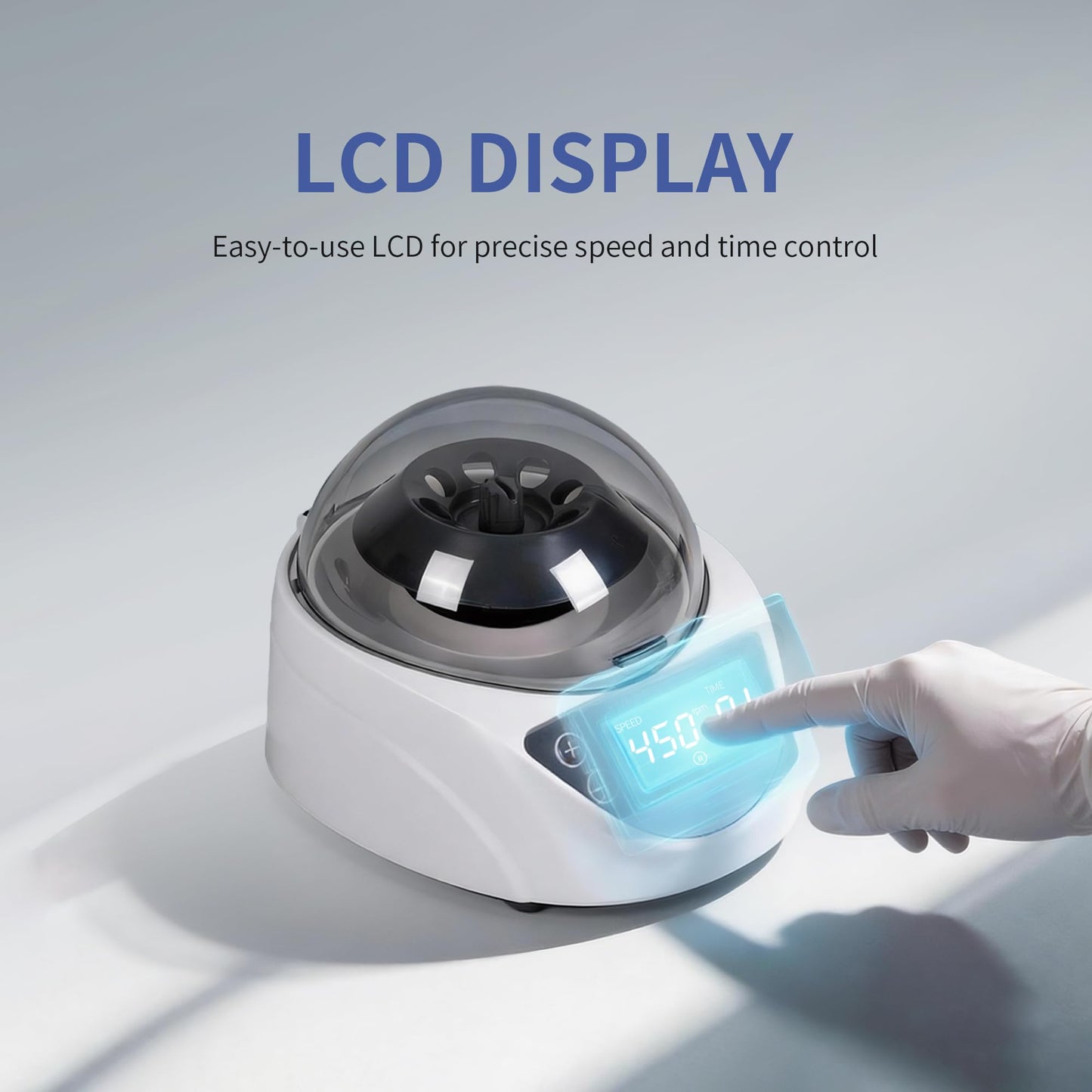 LACHOI Lab Mini Centrifuge Machine LCD Display 100-120000RPM Speed Control 1-99min Timer Max 7245×g RCF Lab Benchtop Centrifuge with 2 Rotors for 8 x 0.2/0.5/1.5/2.0ml & 2×8×0.2mL Strips,100-240V