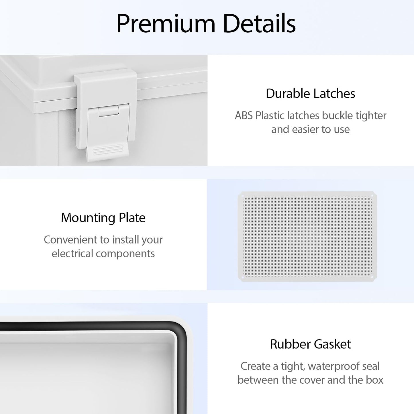 LMioEtool Electrical Box IP65 Waterproof Dustproof ABS Plastic Enclosure, Outdoor and Indoor Project Box Hinged Cover with Mounting Plate Wall Brackets Outer Dimension 23.6"x 15.7" x 8.7", Grey