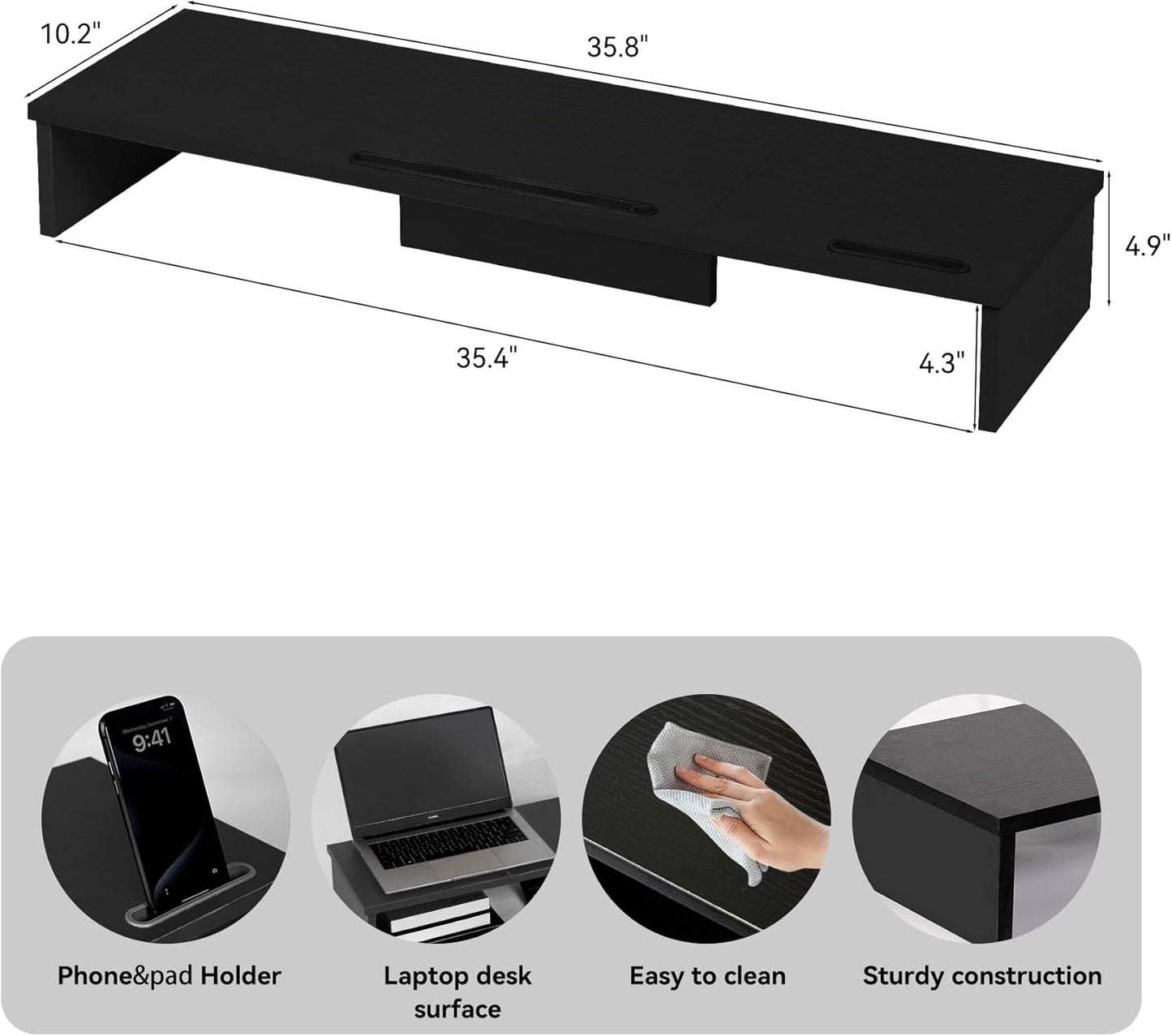 35.8in 2 Dual Monitor Stand Riser with Phone Tablet Holder, Large Monitor Stand for Desk, Computer Monitor Stand